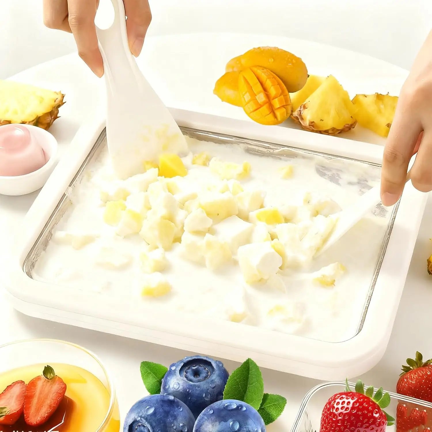 Rolled Ice Cream Maker Kit At-Home Rolled Ice Cream Machine DIY Fun Family Activity Instant with 2 Scrapers for Yogurt Sorbet