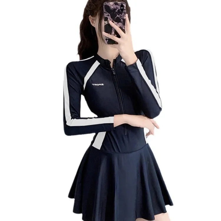 Long Sleeve One Piece Swimsuit l Women Slim Sporty Swim Suit in Summer Spring Style