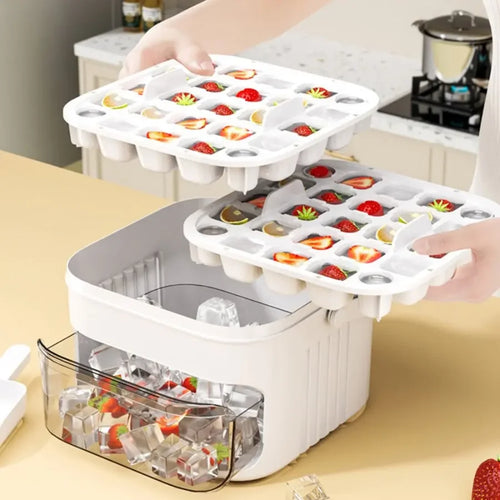 50-Cube Ice Maker with Easy Press Cap Double Layer Ice Cube Maker Refrigerator Household Ice Storage Ice Box