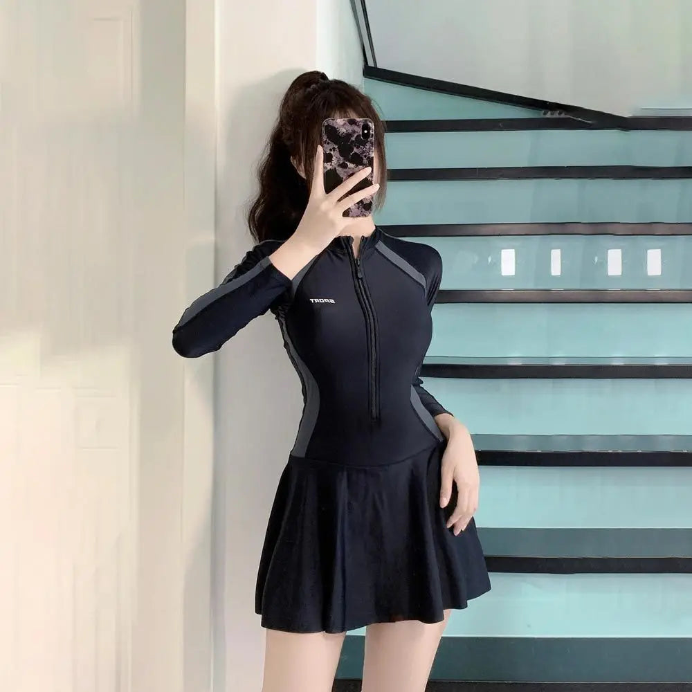 Long Sleeve One Piece Swimsuit l Women Slim Sporty Swim Suit in Summer Spring Style