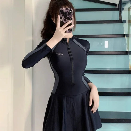 Long Sleeve One Piece Swimsuit l Women Slim Sporty Swim Suit in Summer Spring Style