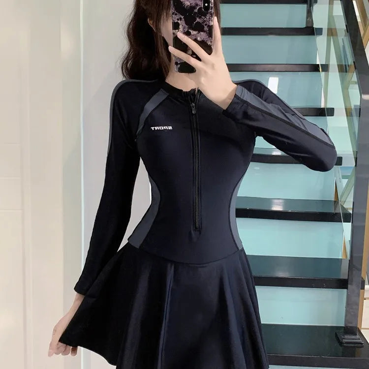 Long Sleeve One Piece Swimsuit l Women Slim Sporty Swim Suit in Summer Spring Style