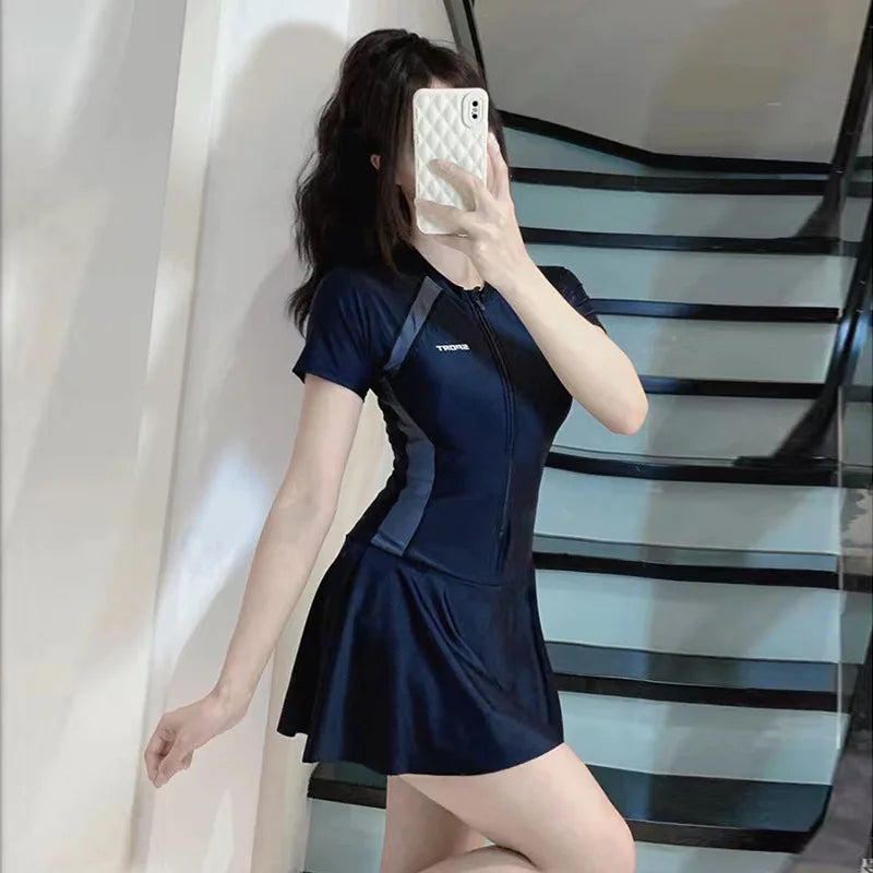 Long Sleeve One Piece Swimsuit l Women Slim Sporty Swim Suit in Summer Spring Style