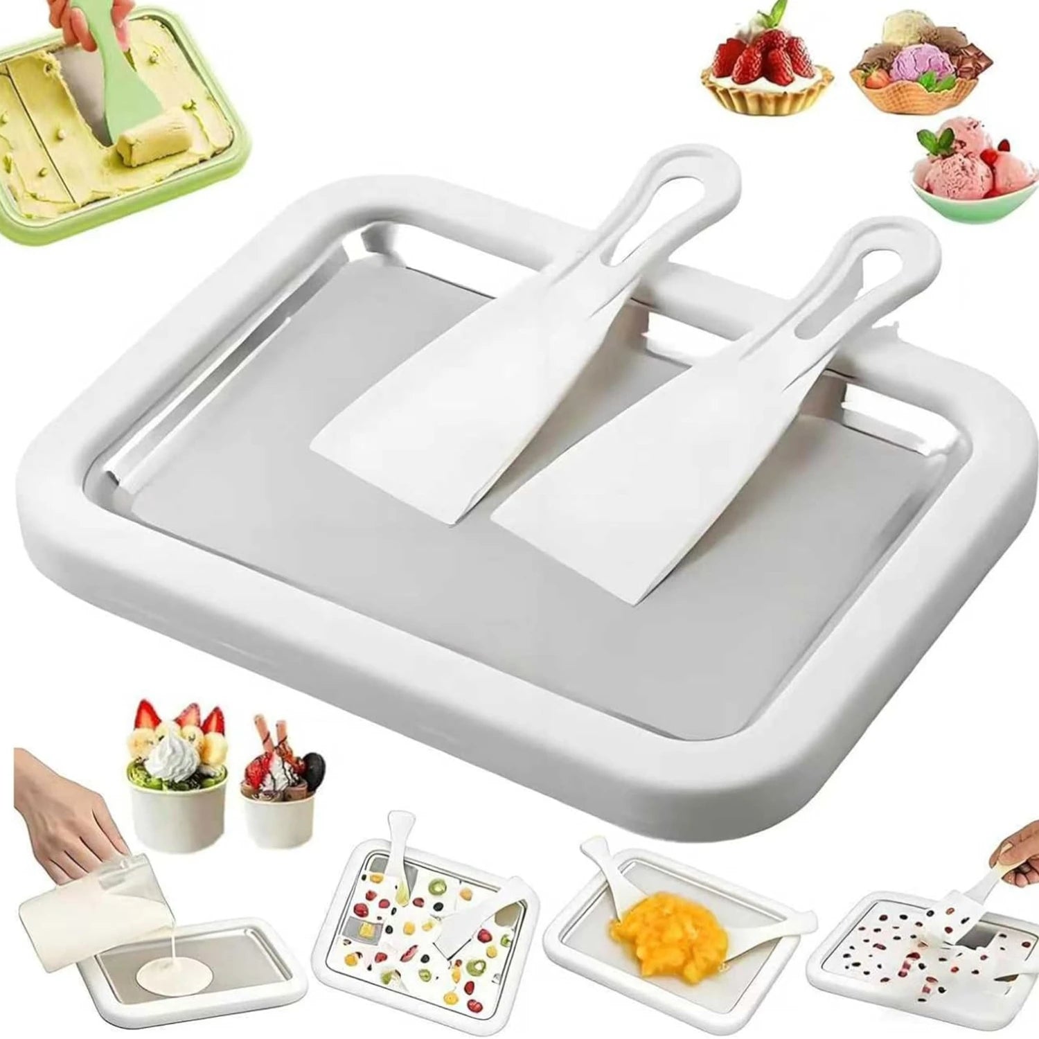 Rolled Ice Cream Maker Kit At-Home Rolled Ice Cream Machine DIY Fun Family Activity Instant with 2 Scrapers for Yogurt Sorbet